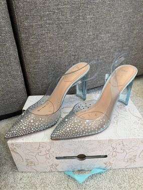 Crystal Embellished Clear Slingback Heels - Light Blue Aldo Disney Cinderella